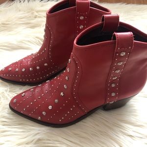 Sam Edelman Brian Red Studded Booties Ankle Boots